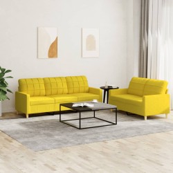 vidaXL 2-tlg. Sofagarnitur mit Kissen Hellgelb Stoff