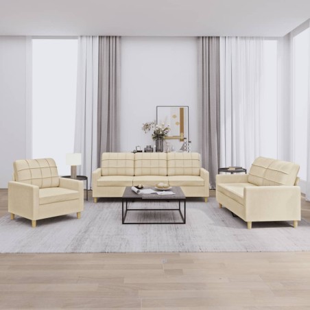 vidaXL 3-tlg. Sofagarnitur mit Kissen Creme Stoff