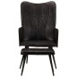 vidaXL Ohrensessel mit Hocker Schwarz Echtleder vidaXL Ohrensessel mit Hocker Schwarz Echtleder