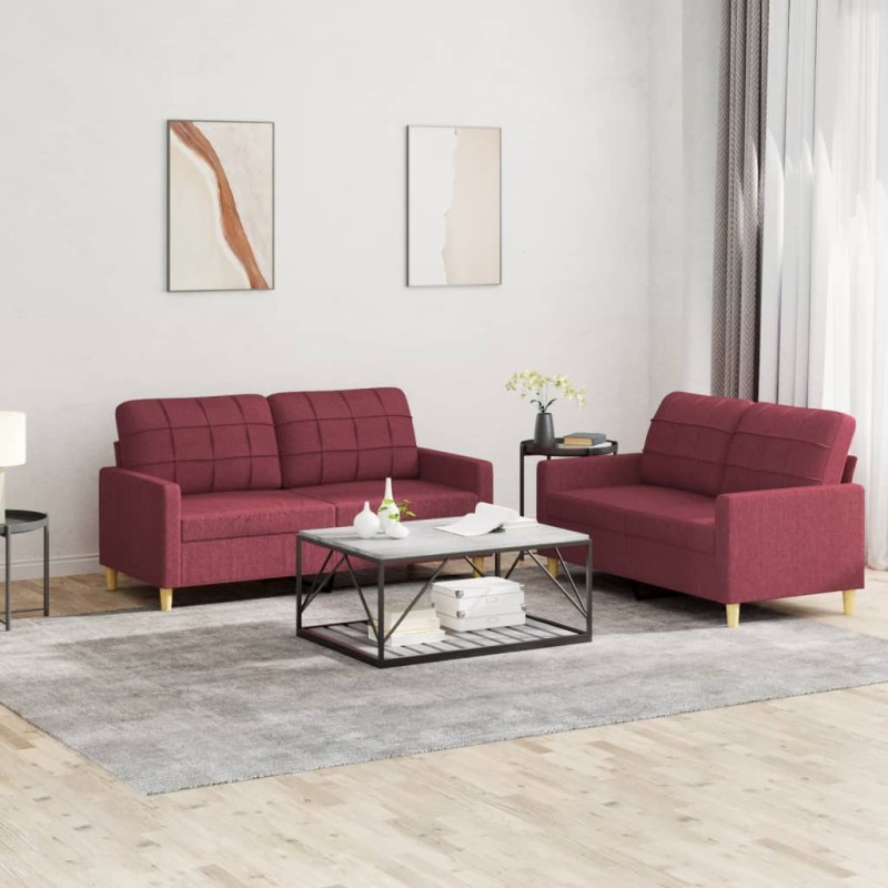 vidaXL 2-tlg. Sofagarnitur mit Kissen Weinrot Stoff vidaXL 2-tlg. Sofagarnitur mit Kissen Weinrot Stoff