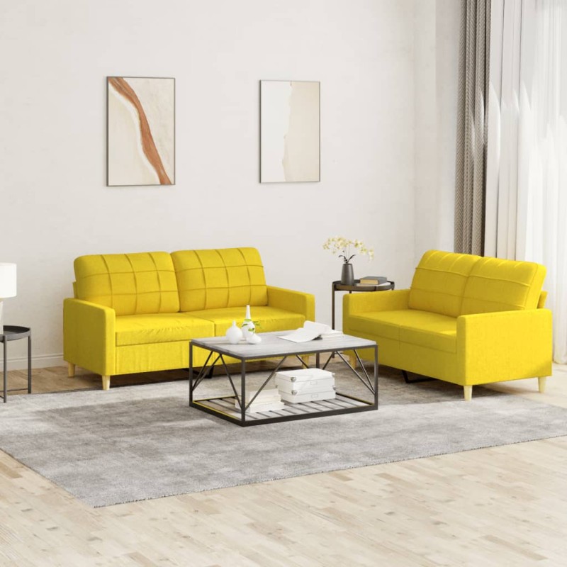 vidaXL 2-tlg. Sofagarnitur mit Kissen Hellgelb Stoff vidaXL 2-tlg. Sofagarnitur mit Kissen Hellgelb Stoff