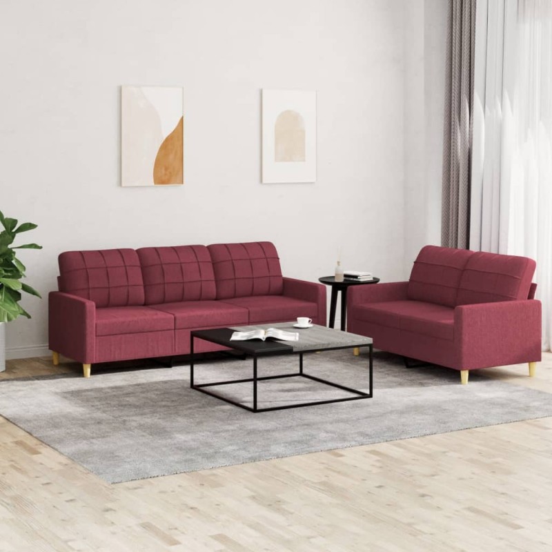 vidaXL 2-tlg. Sofagarnitur mit Kissen Weinrot Stoff vidaXL 2-tlg. Sofagarnitur mit Kissen Weinrot Stoff