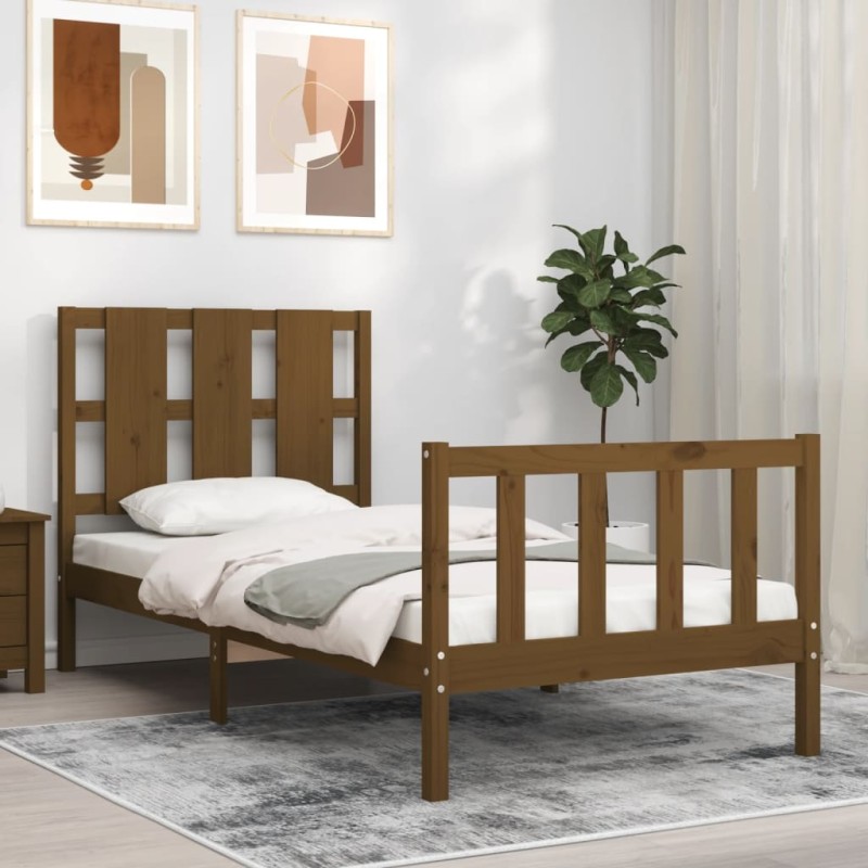 Bettrahmen mit Kopfteil Honigbraun 90x190 cm Massivholz Bettrahmen mit Kopfteil Honigbraun 90x190 cm Massivholz