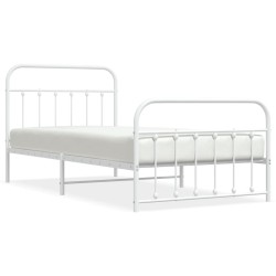 vidaXL Bettgestell mit Kopf- und Fußteil Metall Weiß 107x203 cm