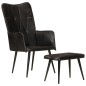 vidaXL Ohrensessel mit Hocker Schwarz Echtleder vidaXL Ohrensessel mit Hocker Schwarz Echtleder