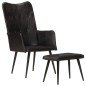 vidaXL Ohrensessel mit Hocker Schwarz Echtleder vidaXL Ohrensessel mit Hocker Schwarz Echtleder