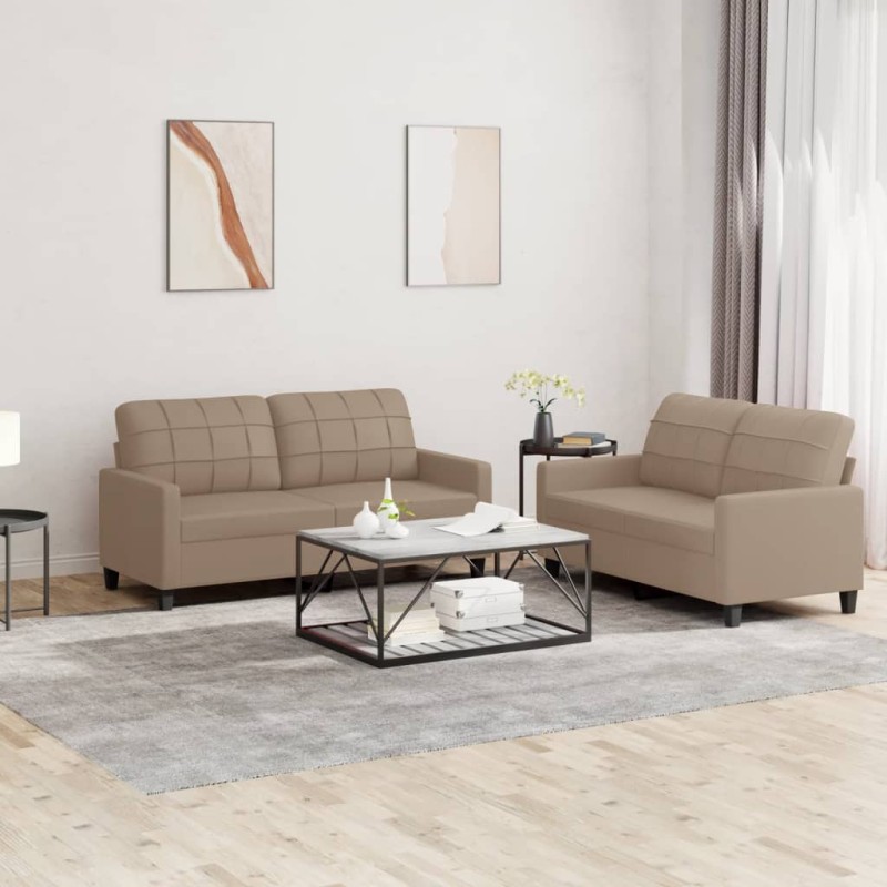 vidaXL 2-tlg. Sofagarnitur mit Kissen Cappuccino-Braun Kunstleder vidaXL 2-tlg. Sofagarnitur mit Kissen Cappuccino-Braun Kunstleder