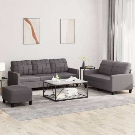 vidaXL 3-tlg. Sofagarnitur mit Kissen Grau Kunstleder