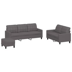 vidaXL 3-tlg. Sofagarnitur mit Kissen Grau Kunstleder
