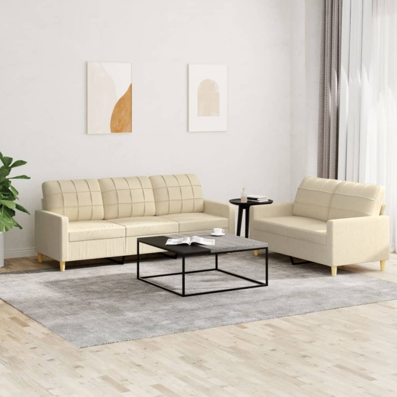 vidaXL 2-tlg. Sofagarnitur mit Kissen Creme Stoff vidaXL 2-tlg. Sofagarnitur mit Kissen Creme Stoff