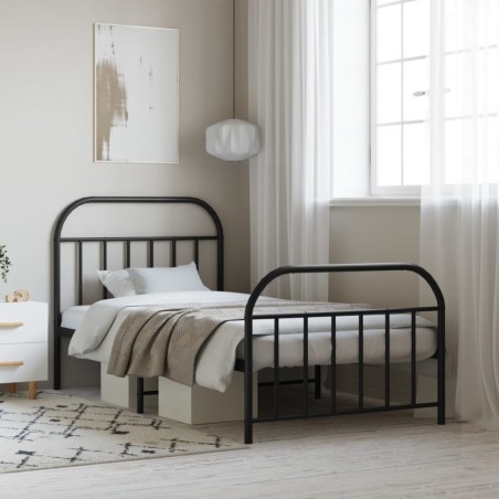 vidaXL Bettgestell mit Kopf- und Fußteil Metall Schwarz 100x190 cm