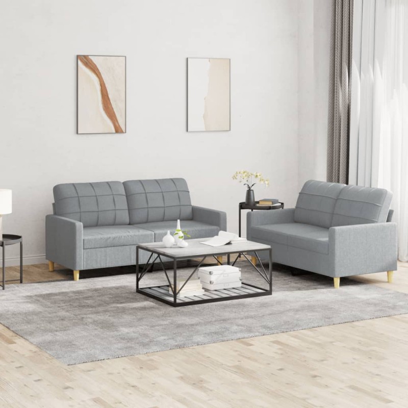 vidaXL 2-tlg. Sofagarnitur mit Kissen Hellgrau Stoff vidaXL 2-tlg. Sofagarnitur mit Kissen Hellgrau Stoff