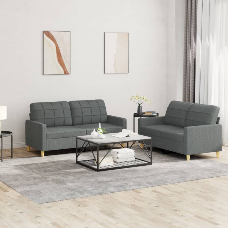 vidaXL 2-tlg. Sofagarnitur mit Kissen Dunkelgrau Stoff vidaXL 2-tlg. Sofagarnitur mit Kissen Dunkelgrau Stoff