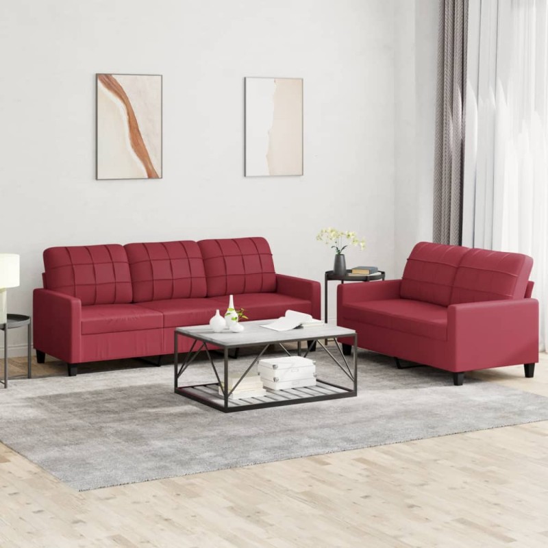 vidaXL 2-tlg. Sofagarnitur mit Kissen Weinrot Kunstleder vidaXL 2-tlg. Sofagarnitur mit Kissen Weinrot Kunstleder