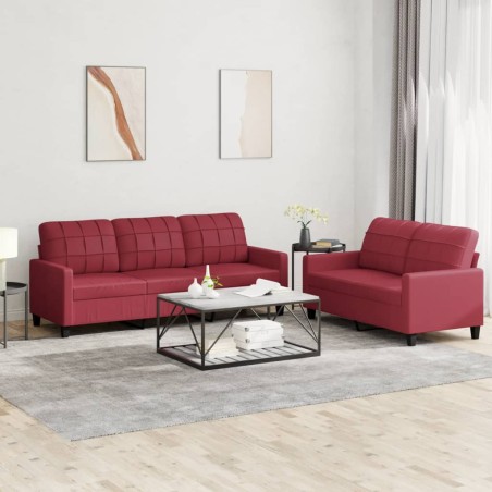 vidaXL 2-tlg. Sofagarnitur mit Kissen Weinrot Kunstleder