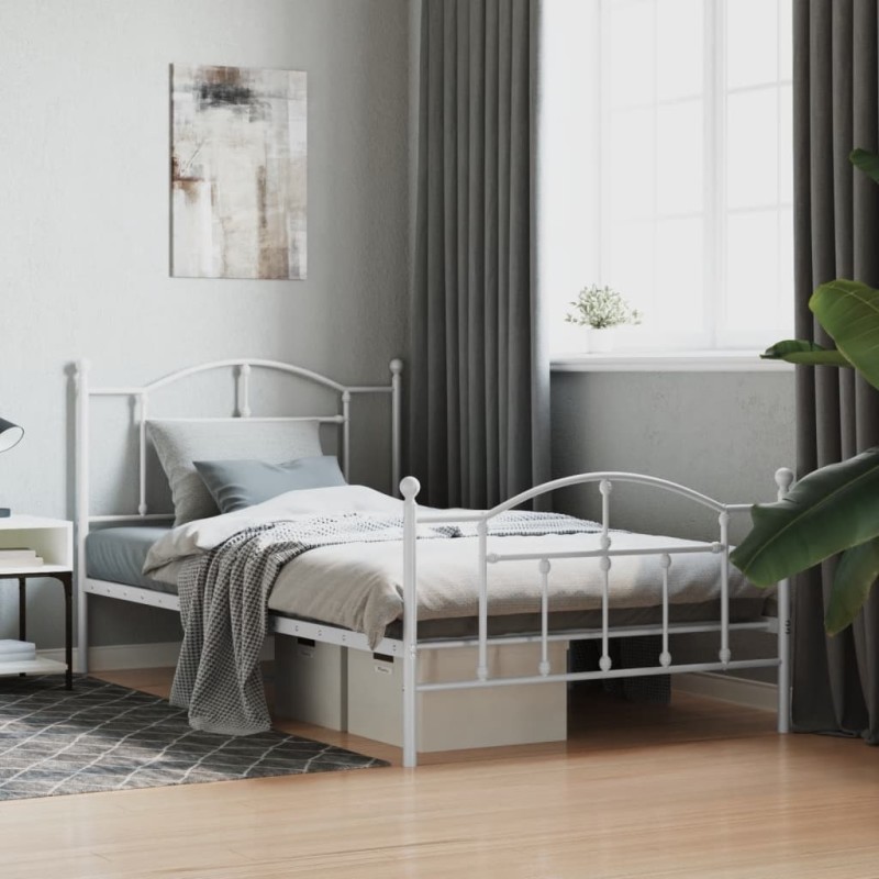 vidaXL Bettgestell mit Kopf- und Fußteil Metall Weiß 107x203 cm vidaXL Bettgestell mit Kopf- und Fußteil Metall Weiß 107x203 cm