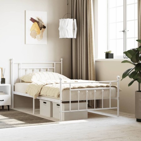 vidaXL Bettgestell mit Kopf- und Fußteil Metall Weiß 107x203 cm