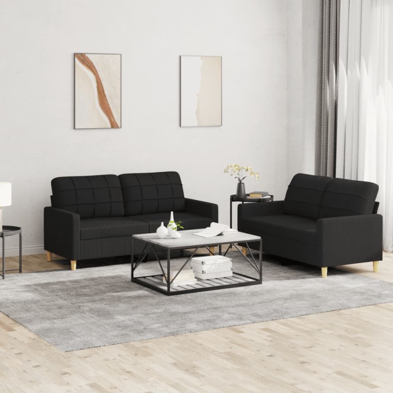 vidaXL 2-tlg. Sofagarnitur mit Kissen Schwarz Stoff vidaXL 2-tlg. Sofagarnitur mit Kissen Schwarz Stoff