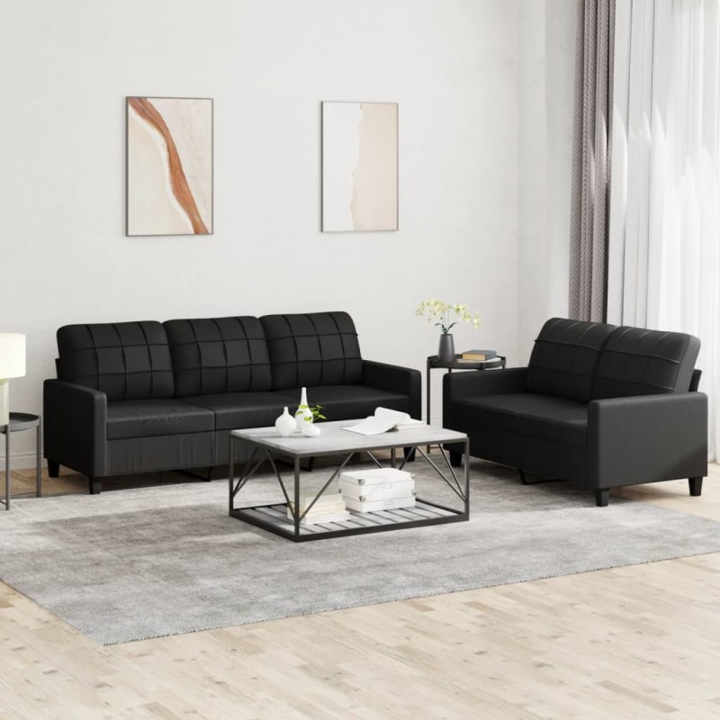 vidaXL 2-tlg. Sofagarnitur mit Kissen Schwarz Kunstleder vidaXL 2-tlg. Sofagarnitur mit Kissen Schwarz Kunstleder