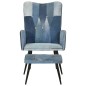 Sessel mit Hocker Blau Denim Patchwork Canvas Sessel mit Hocker Blau Denim Patchwork Canvas