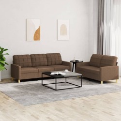 vidaXL 2-tlg. Sofagarnitur mit Kissen Braun Stoff