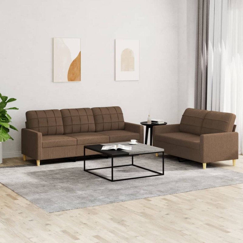 vidaXL 2-tlg. Sofagarnitur mit Kissen Braun Stoff vidaXL 2-tlg. Sofagarnitur mit Kissen Braun Stoff