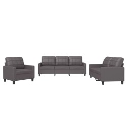 vidaXL 3-tlg. Sofagarnitur mit Kissen Grau Kunstleder