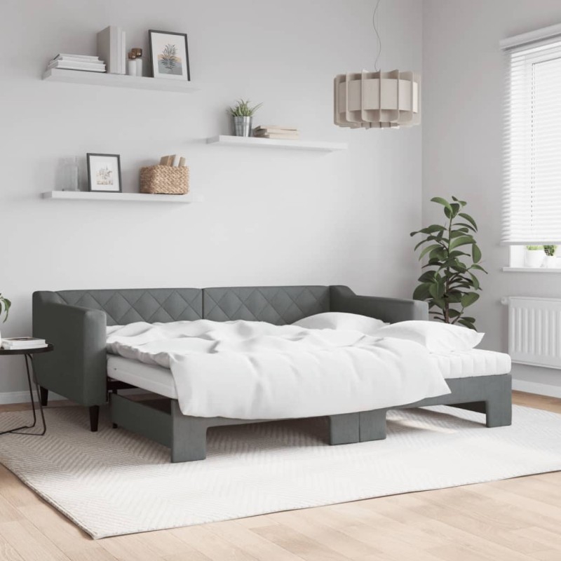 vidaXL Tagesbett Ausziehbar mit Matratzen Dunkelgrau 90x190 cm Stoff vidaXL Tagesbett Ausziehbar mit Matratzen Dunkelgrau 90x190 cm Stoff
