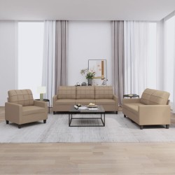 vidaXL 3-tlg. Sofagarnitur mit Kissen Cappuccino-Braun Kunstleder