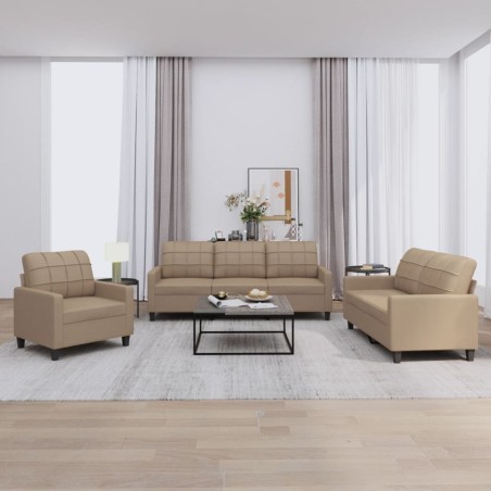 vidaXL 3-tlg. Sofagarnitur mit Kissen Cappuccino-Braun Kunstleder