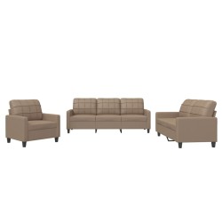 vidaXL 3-tlg. Sofagarnitur mit Kissen Cappuccino-Braun Kunstleder