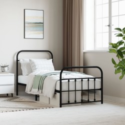 vidaXL Bettgestell mit Kopf- und Fußteil Metall Schwarz 90x200 cm