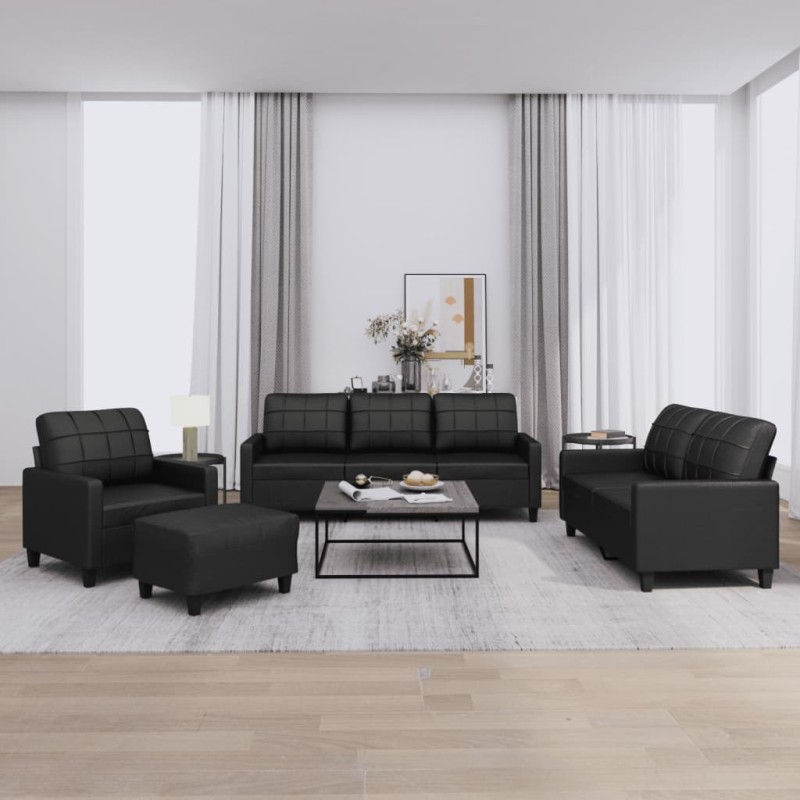 vidaXL 4-tlg. Sofagarnitur mit Kissen Schwarz Kunstleder vidaXL 4-tlg. Sofagarnitur mit Kissen Schwarz Kunstleder