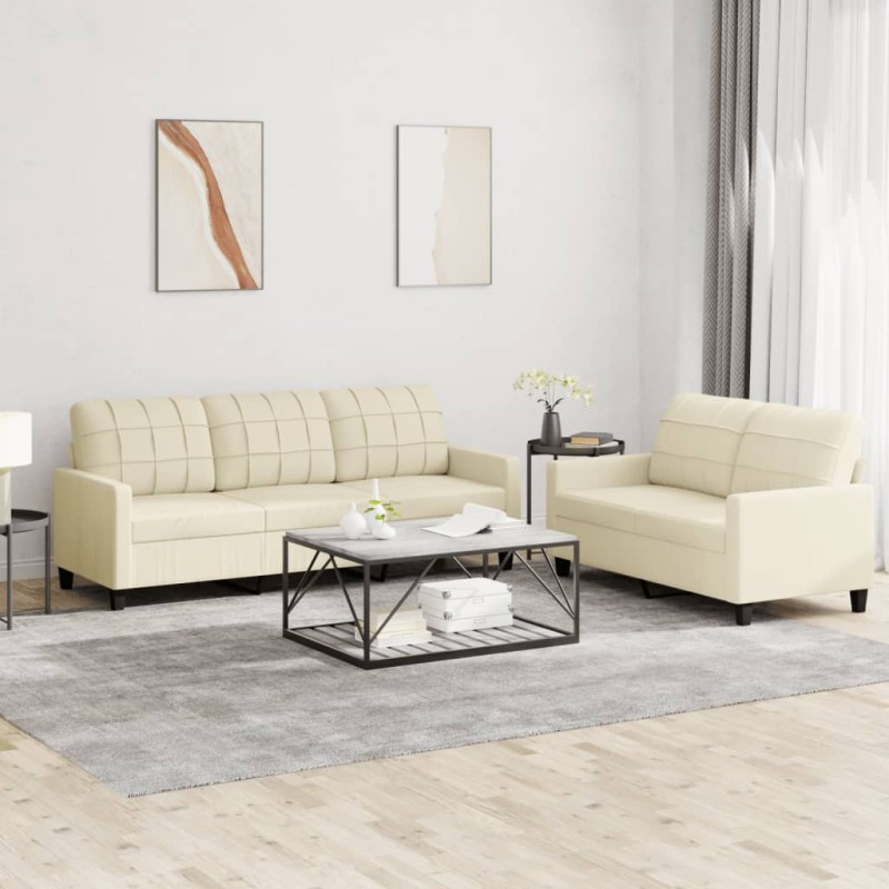 vidaXL 2-tlg. Sofagarnitur mit Kissen Creme Kunstleder vidaXL 2-tlg. Sofagarnitur mit Kissen Creme Kunstleder