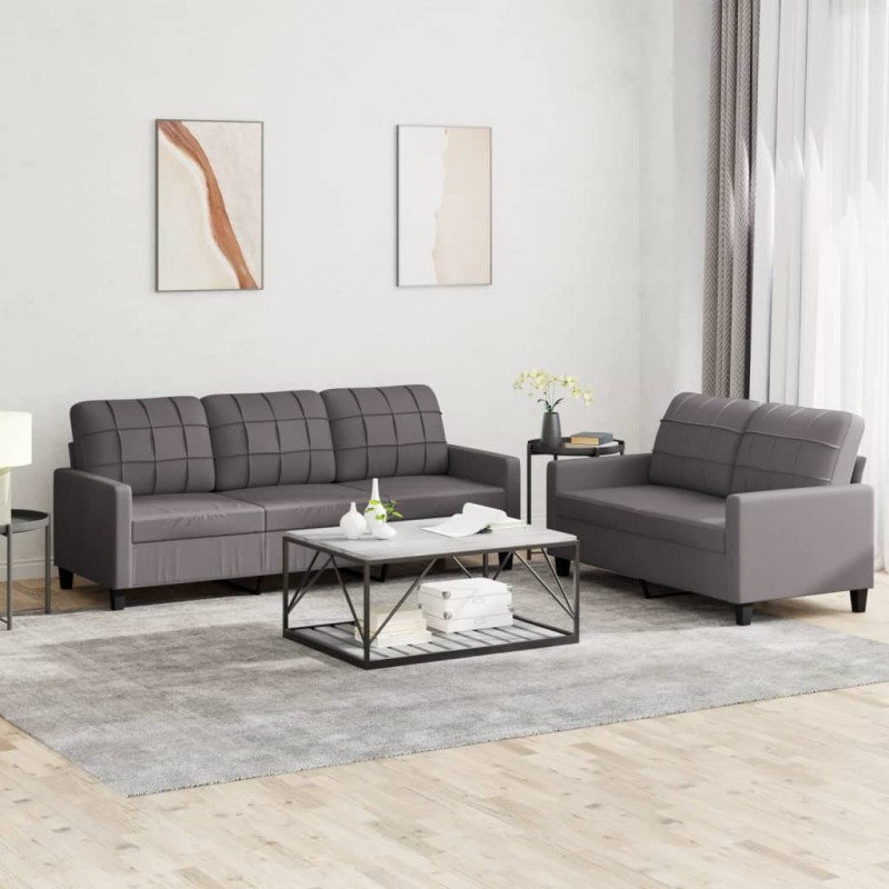 vidaXL 2-tlg. Sofagarnitur mit Kissen Grau Kunstleder vidaXL 2-tlg. Sofagarnitur mit Kissen Grau Kunstleder