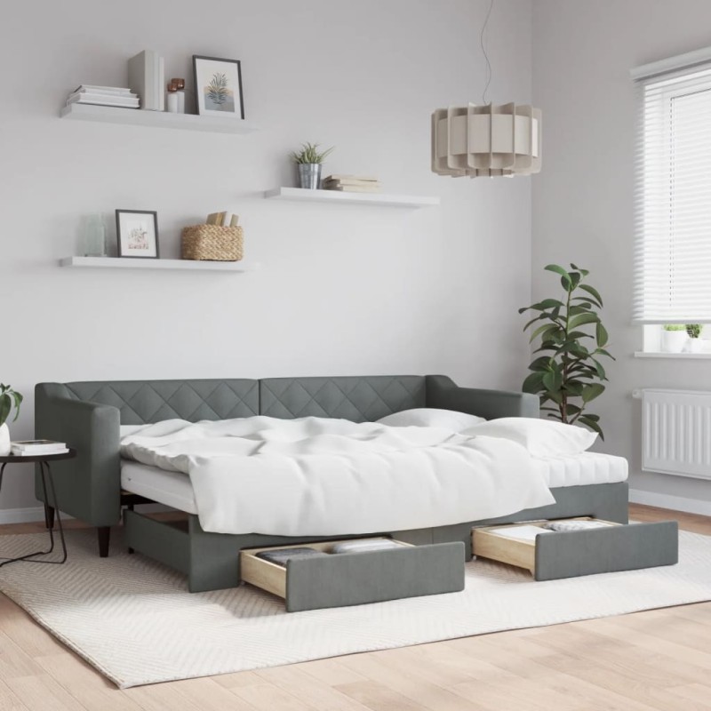 vidaXL Tagesbett Ausziehbar mit Schubladen Dunkelgrau 80x200 cm Stoff vidaXL Tagesbett Ausziehbar mit Schubladen Dunkelgrau 80x200 cm Stoff