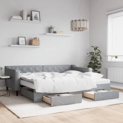 vidaXL Tagesbett Ausziehbar mit Schubladen Hellgrau 90x200 cm Stoff