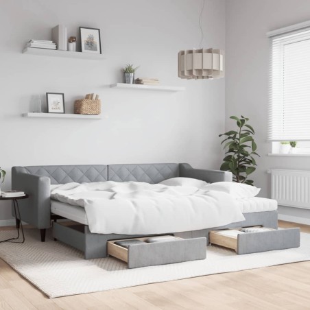 vidaXL Tagesbett Ausziehbar mit Schubladen Hellgrau 90x200 cm Stoff