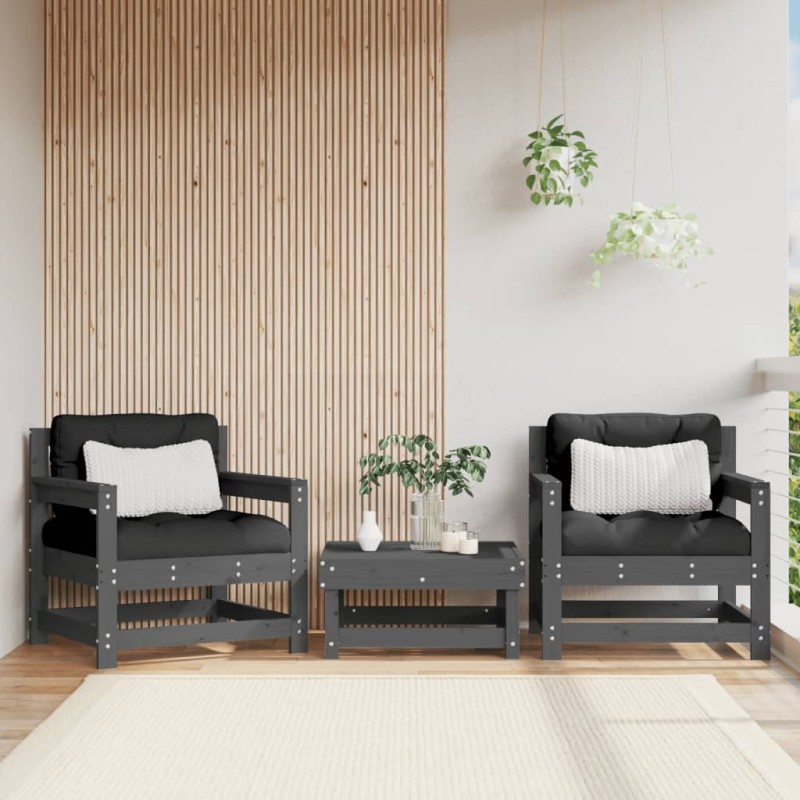 vidaXL Gartenstühle mit Kissen 2 Stk. Grau Massivholz Kiefer vidaXL Gartenstühle mit Kissen 2 Stk. Grau Massivholz Kiefer