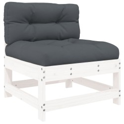 vidaXL Mittelsofa mit Kissen Weiß Massivholz Kiefer