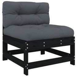 vidaXL Mittelsofa mit Kissen Schwarz Massivholz Kiefer