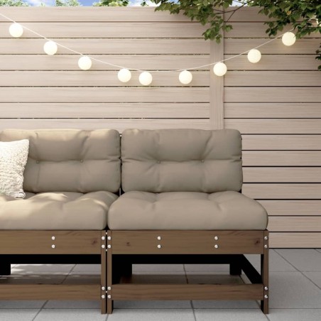 vidaXL Mittelsofa mit Kissen Honigbraun Massivholz Kiefer