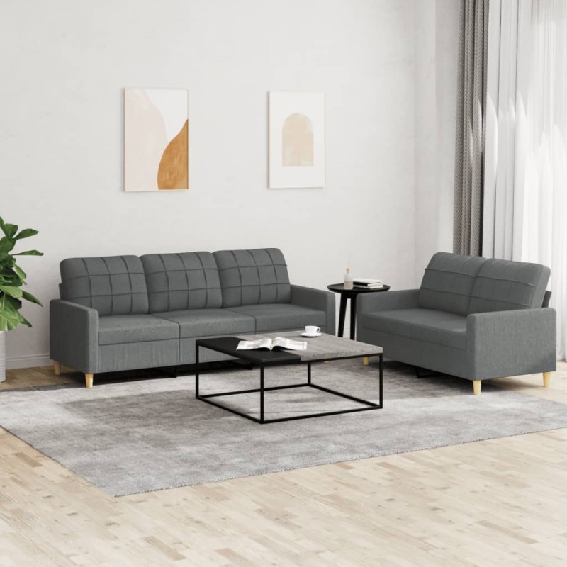 vidaXL 2-tlg. Sofagarnitur mit Kissen Dunkelgrau Stoff vidaXL 2-tlg. Sofagarnitur mit Kissen Dunkelgrau Stoff