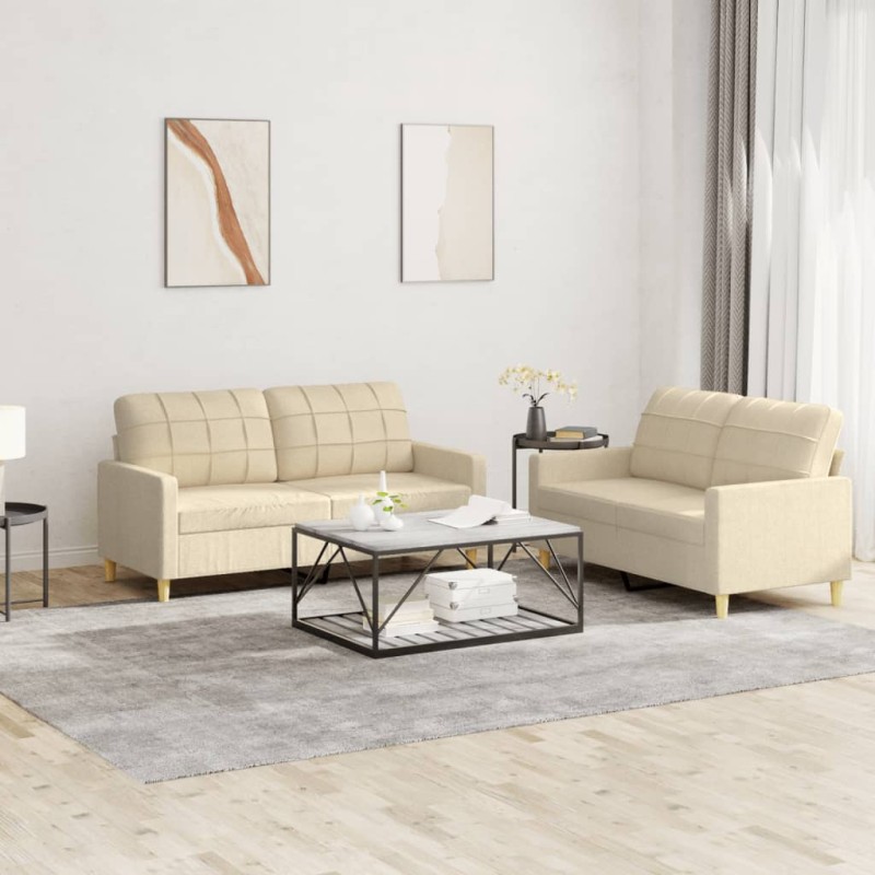 vidaXL 2-tlg. Sofagarnitur mit Kissen Creme Stoff vidaXL 2-tlg. Sofagarnitur mit Kissen Creme Stoff