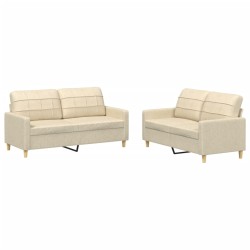 vidaXL 2-tlg. Sofagarnitur mit Kissen Creme Stoff