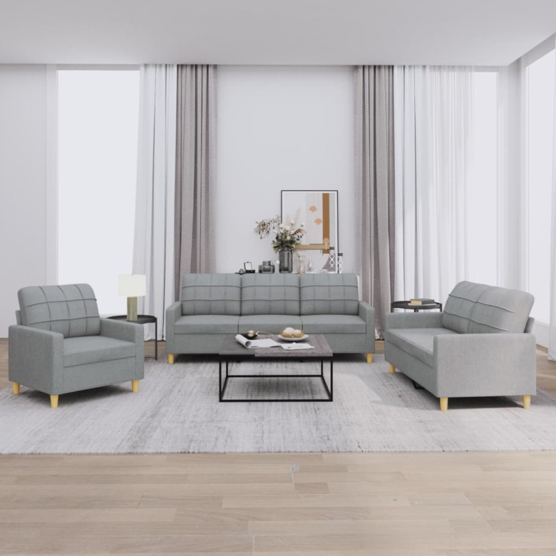 vidaXL 3-tlg. Sofagarnitur mit Kissen Hellgrau Stoff vidaXL 3-tlg. Sofagarnitur mit Kissen Hellgrau Stoff