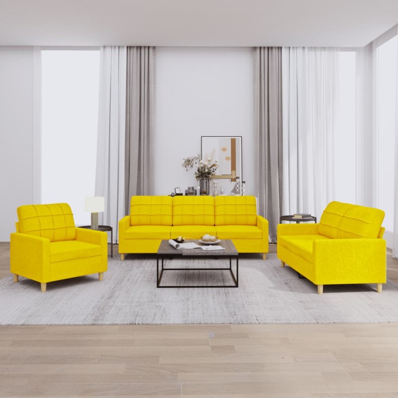 vidaXL 3-tlg. Sofagarnitur mit Kissen Hellgelb Stoff vidaXL 3-tlg. Sofagarnitur mit Kissen Hellgelb Stoff
