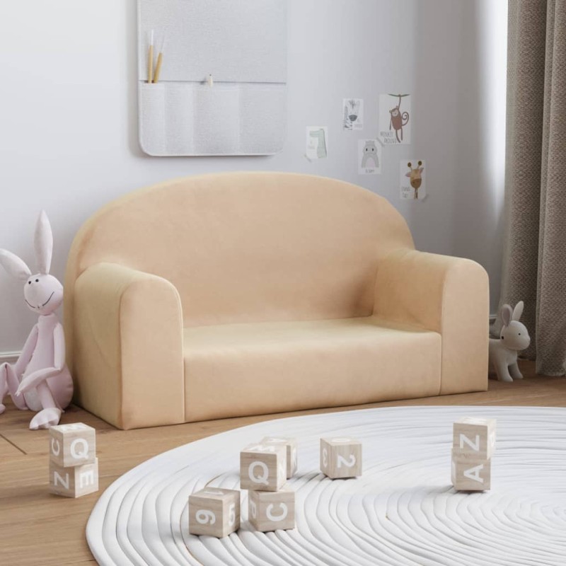 Kindersofa 2-Sitzer Creme Weich Plüsch Kindersofa 2-Sitzer Creme Weich Plüsch