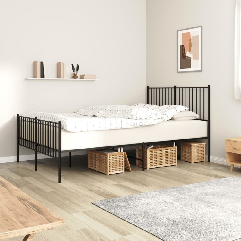 vidaXL Bettgestell mit Kopf- und Fußteil Metall Schwarz 140x190 cm vidaXL Bettgestell mit Kopf- und Fußteil Metall Schwarz 140x190 cm
