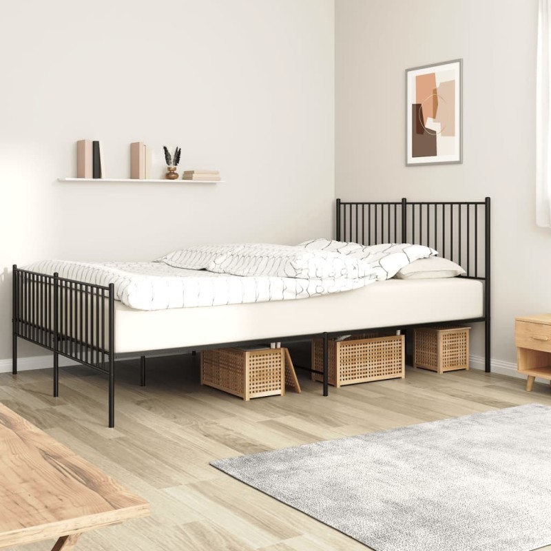 vidaXL Bettgestell mit Kopf- und Fußteil Metall Schwarz 160x200 cm vidaXL Bettgestell mit Kopf- und Fußteil Metall Schwarz 160x200 cm